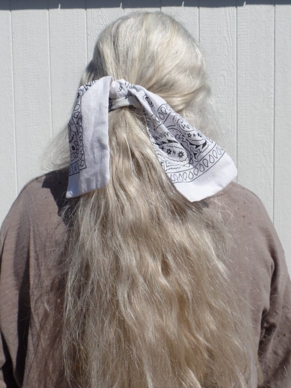 Hand Crafted Bandana Bow HAIR Tie WHITE BLACK